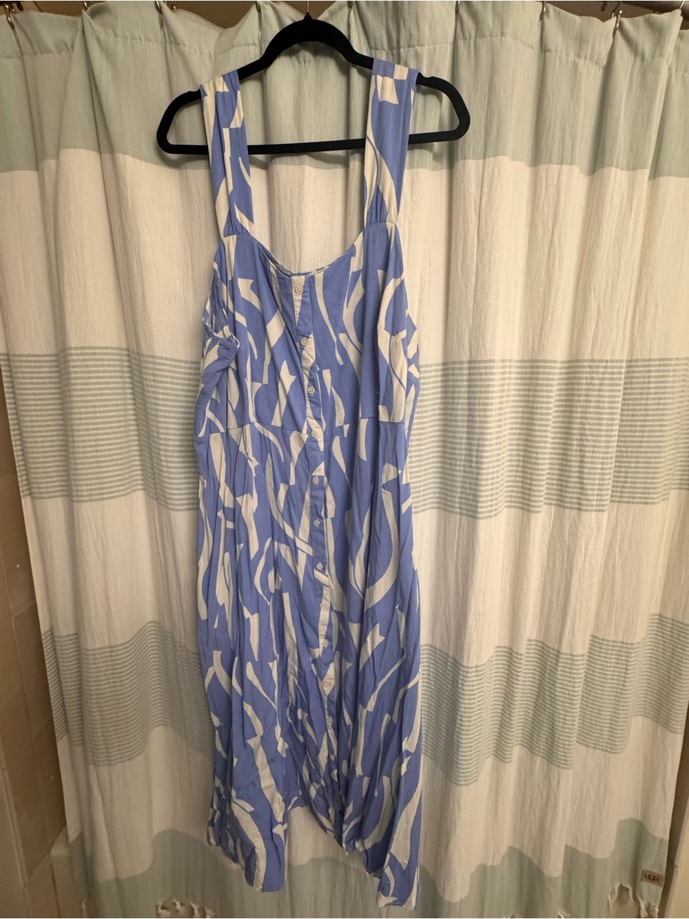 Ava & Viv Blue and White Button-Front Midi Dress